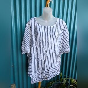 Blue and White Relaxed Dolman Sleeve Blouse